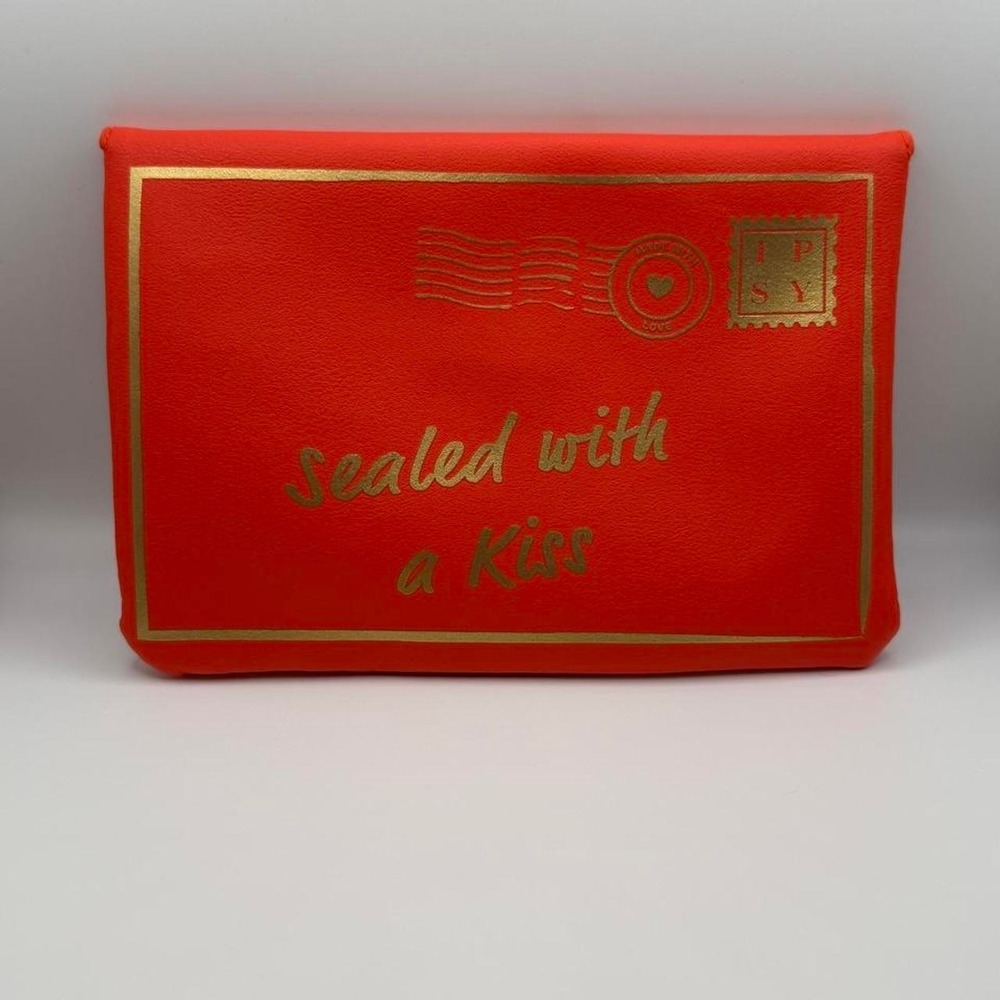 IPSY Sealed With‎ A Kiss Neon Coral Makeup Bag Clutch Valentine Cosmetic